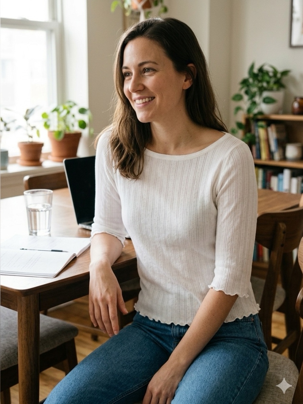 NATURAL LIFE White Ribbed Lettuce-Edge Long Sleeve Tee